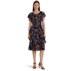 LAUREN Ralph Lauren Floral Ruffle Trim Georgette Dress